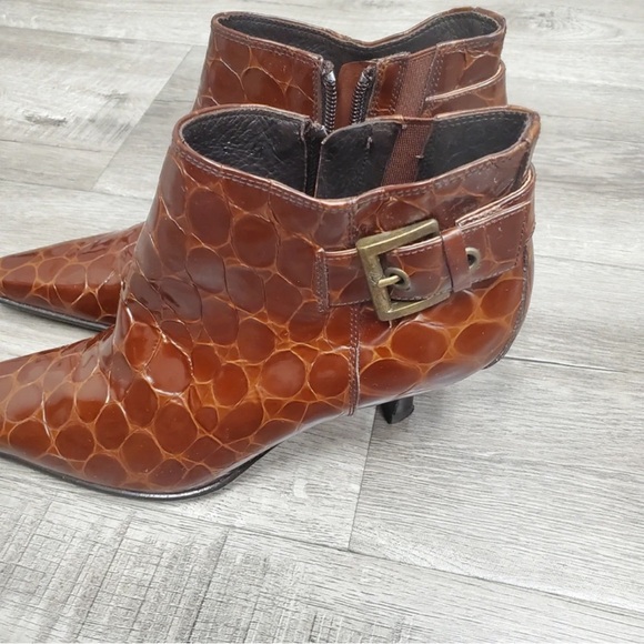 Donald J. Pliner Croc-Embossed Pointed Toe Ankle Boots in Brown - Picture 6 of 6